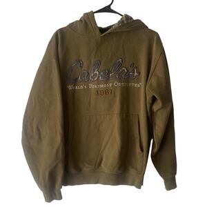 Cabela's Men's Size Medium Army Green Camo Outdoor Hooded Sweater